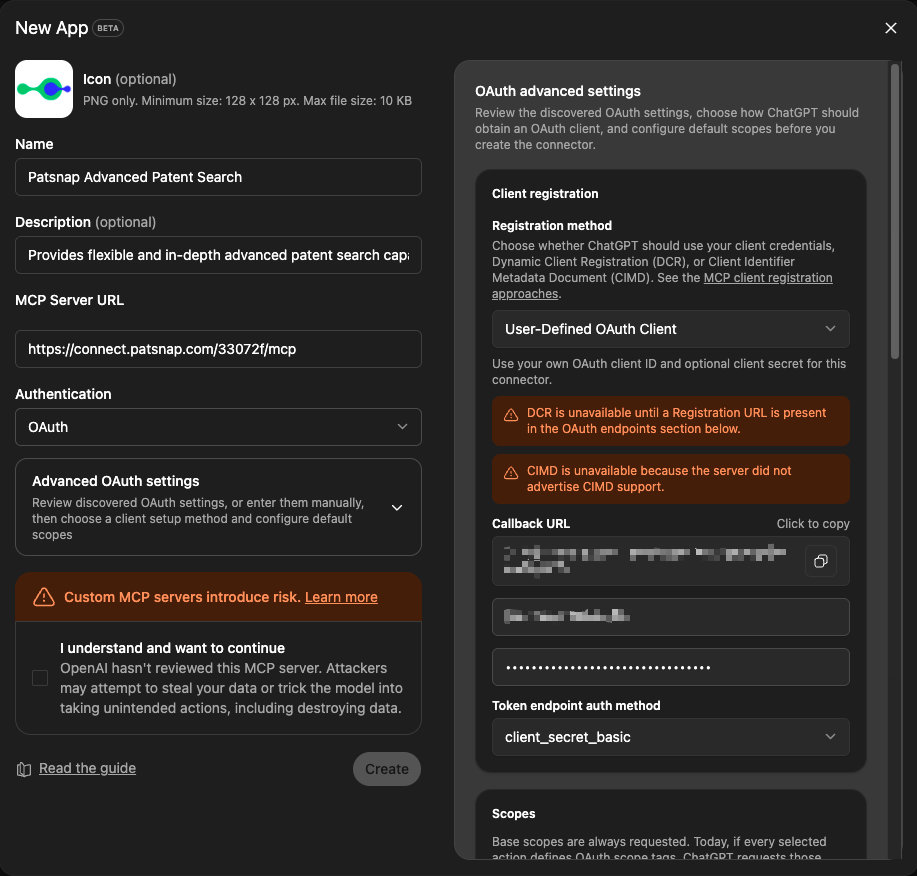 填写应用信息并配置 OAuth 2